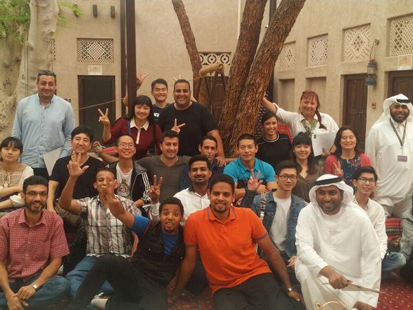 Mohammed Al Suwaidi guiding a group through Al Fahidi Historical Neighbourhood