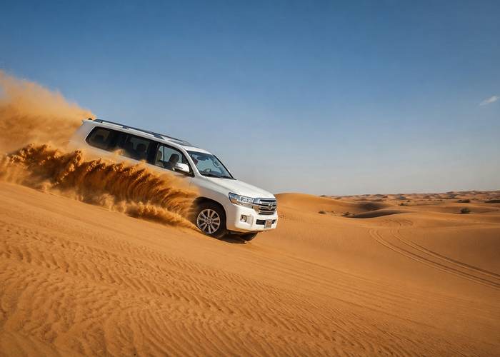 4x4 dune bashing on golden dunes near Abu Dhabi