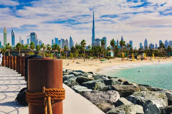 Dubai skyline with Burj Khalifa seen from the waterfront on a full-day city tour with a local Emirati guide